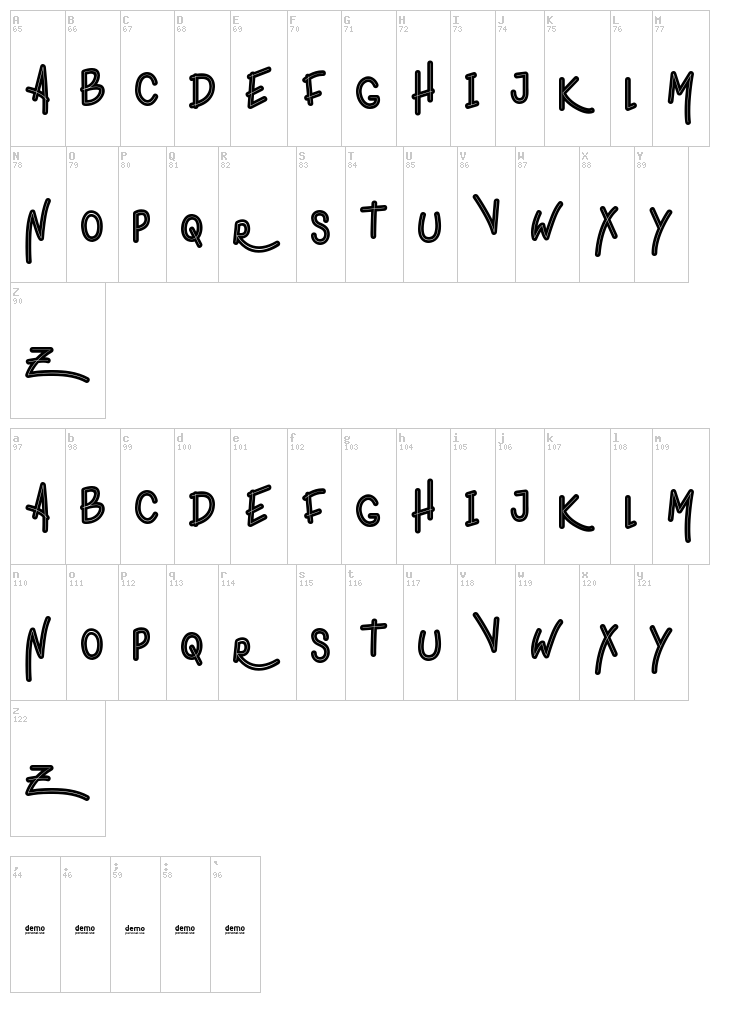 Ligera Rouden font map